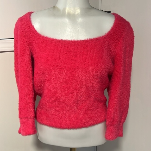 Free People Hot Pink Sweater Moonbeam Furry - Picture 2 of 4